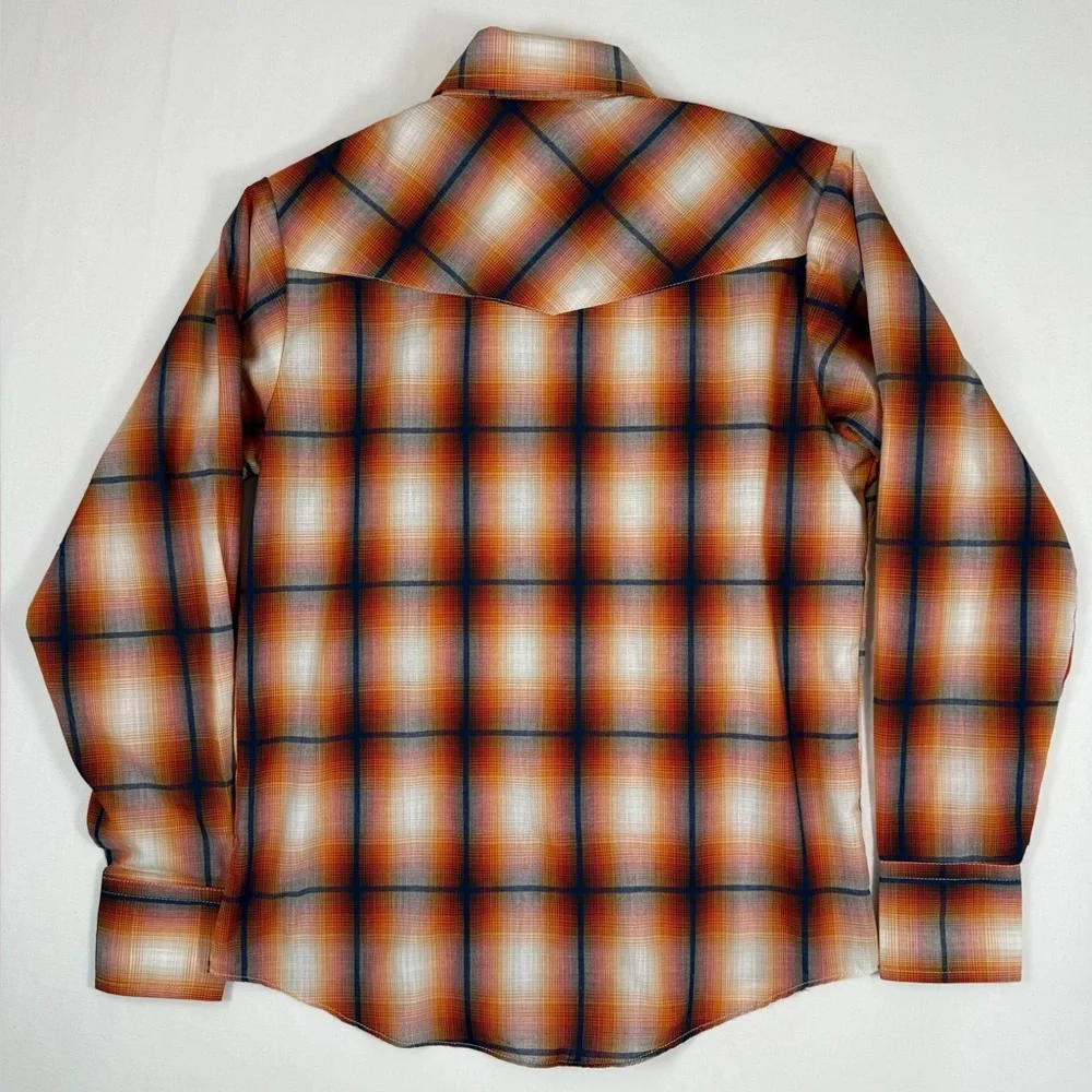 ELY CATTLEMAN Boys Plaid Western Snap Button Shirt Size M Classic Cowboy‎